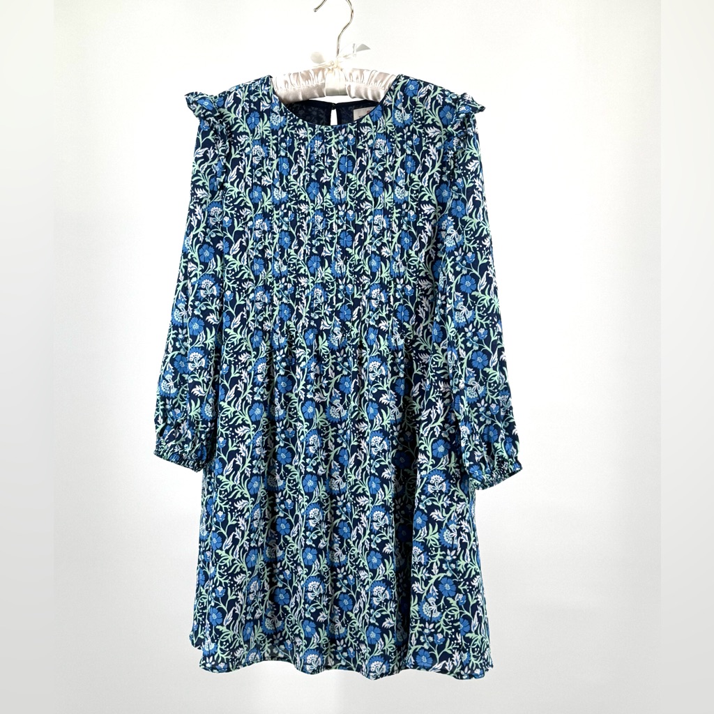 Vineyard Vines Blue Floral Winter Garden Pintuck Dress In Deep Bay Silk Blend Xs